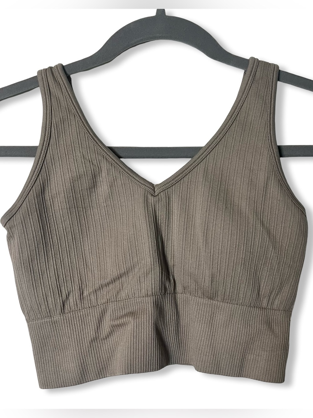 Vuori Ribbed Cutout Sports‎ Bra Taupe V Neck Crossback Yoga Bra Sz XS